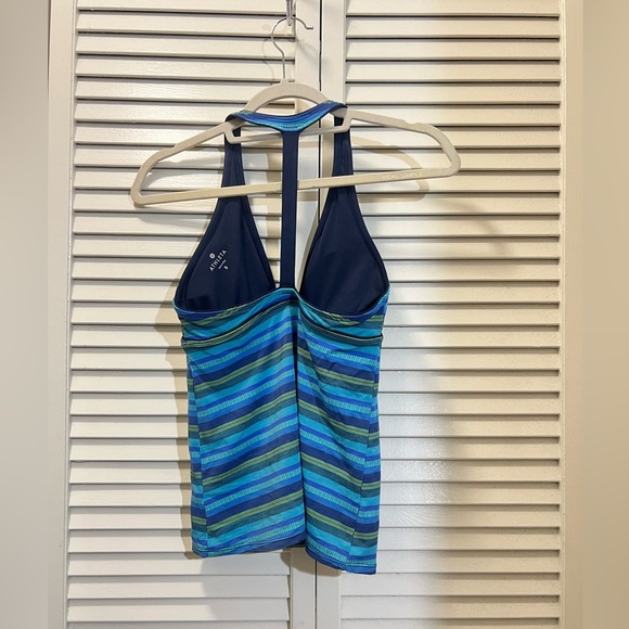 Athleta Tulum T Back Tankini Top Navy Blue Stripes - Picture 3 of 6